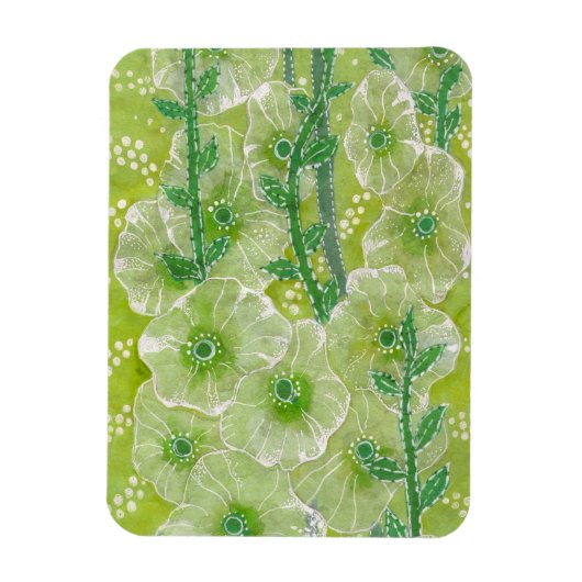 Hollyhock Mallow Blume Floral Art Malerei Grün Magnet (Vertikal)