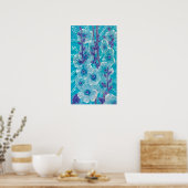 Hollyhock Mallow Malva Blume Floral Collage Blue Poster (Küche)
