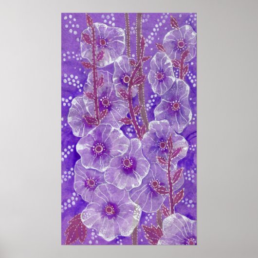 Hollyhock Mallow Malva Purpe Violet Blume Floral Poster (Vorne)