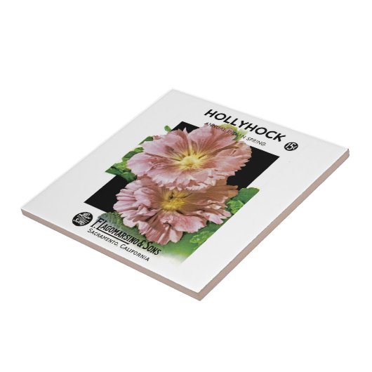 Hollyhock Vintag Seed Packet Fliese (Seite)