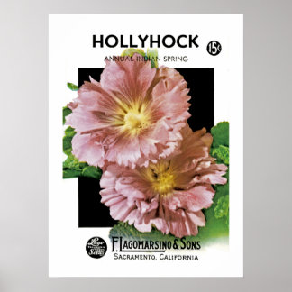 Hollyhock Vintag Seed Packet Poster