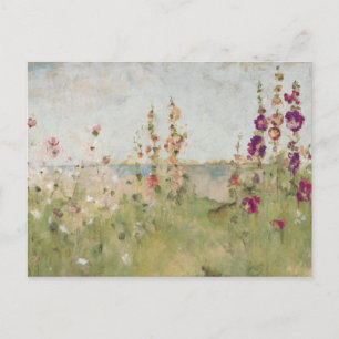 Hollyhocks am Meer Postkarte
