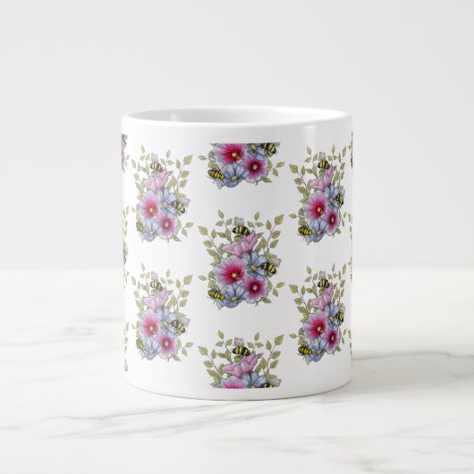 Hollyhocks and Blue Flowers with Bumble BEES Jumbo-Tasse (Vorderseite)