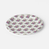 Hollyhocks and Blue Flowers with Bumble BEES Pappteller (Schrägansicht)