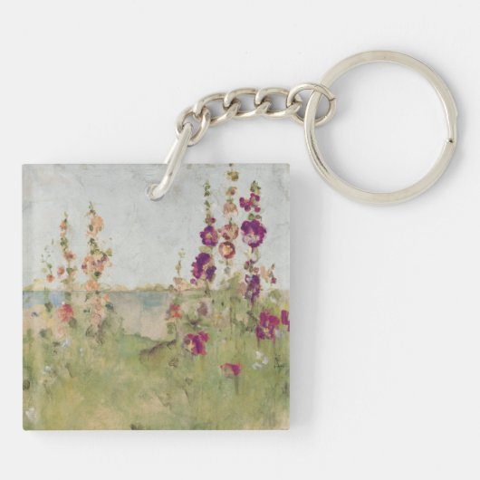 Hollyhocks durch das Meer Schlüsselanhänger (Rückseite)