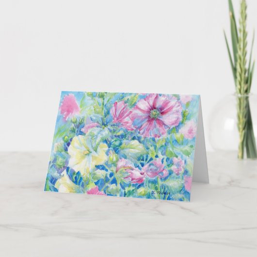 Hollyhocks III Blank NoteCard Dankeskarte (Vorderseite)