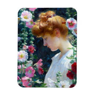 Hollyhocks und Sunlight Charles Courtney Curran Magnet