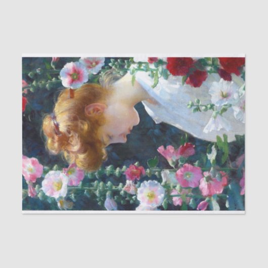 Hollyhocks und Sunlight Charles Curran Seidenpapier (Vorderseite)