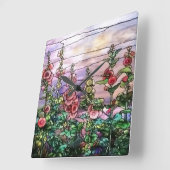Hollyhocks Vintag Floral Tiffany Hartglas Quadratische Wanduhr (Winkel)