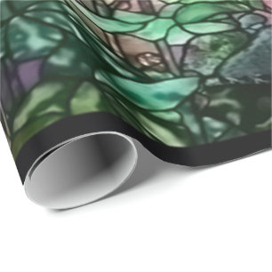 Hollyhocks Vintages BlumenTiffany beflecktes Glas Geschenkpapier