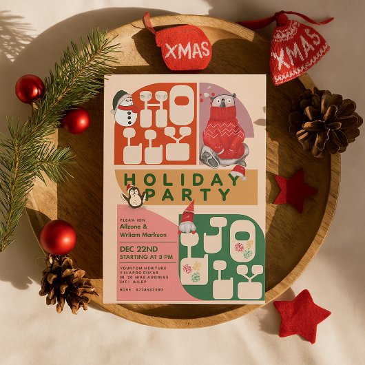HollyJolly Retro Geometric Pattern Weihnachtsgesch Feiertagskarte