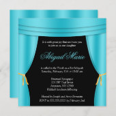 Hollywood Aquamarin Blue Vorhang Bat Mitzvah Squar Einladung (Vorne/Hinten)