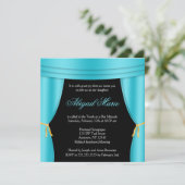 Hollywood Aquamarin Blue Vorhang Bat Mitzvah Squar Einladung (Stehend Vorderseite)