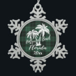 Hollywood Beach Florida Palm Green Kariert Schneeflocken Zinn-Ornament<br><div class="desc">Hollywood Beach Florida Palm Tree Grün Karierter Weihnachtsschmuck</div>