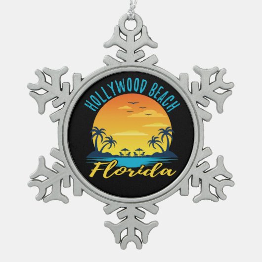 Hollywood Beach Florida Palm Trees Beach Schneeflocken Zinn-Ornament (Vorderseite)