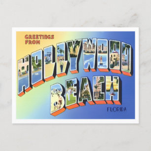 Hollywood Beach, Florida Vintage Große Buchstaben Postkarte