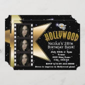 Hollywood Black & Gold 3 Foto Einladung zum Geburt (Vorne/Hinten)