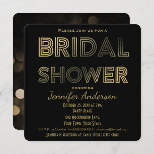Hollywood Brautparty aus Gold und Black Glamour Einladung