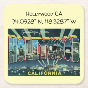Hollywood CA Kartenkoordinaten im Vintage-Stil Rechteckiger Pappuntersetzer