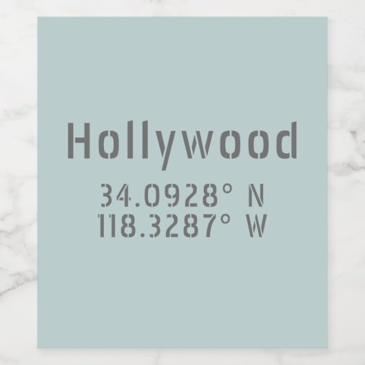 Hollywood CA - Längengrad Weinetikett (Einzelnes Label)