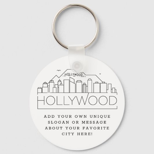 Hollywood, CA Stylized Skyline | Benutzerdefiniert Schlüsselanhänger (Vorderseite)