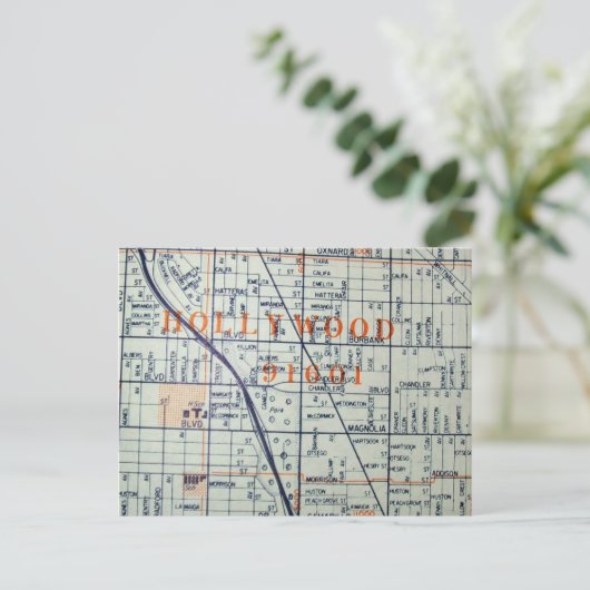 HOLLYWOOD, CA Vintag Map Postcard Postkarte (Stehend Vorderseite)