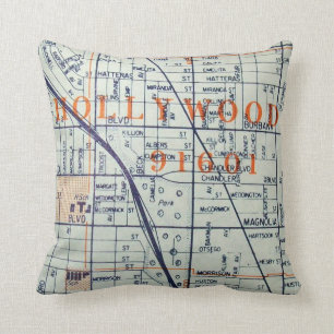 HOLLYWOOD, CA Vintage Karte Kissen