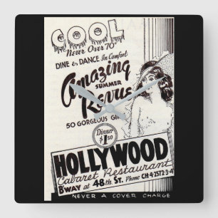 Hollywood Cabaret Restaurant und Bar der 30er Jahr Quadratische Wanduhr