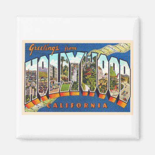 Hollywood California Vintag Large Letter Postcard Magnet (Vorne)