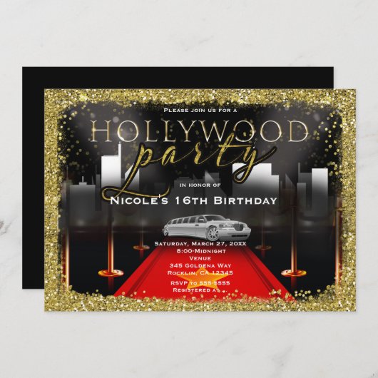 Hollywood & City Limo Party Einladungen (Vorne/Hinten)