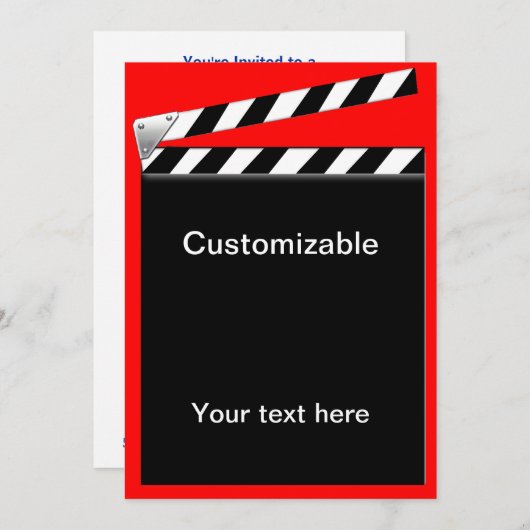 Hollywood Clapper Board anpassbar Einladung (Vorne/Hinten)