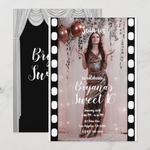Hollywood-Film Schwarz Weiße Vorhänge Sweet 16 Einladung