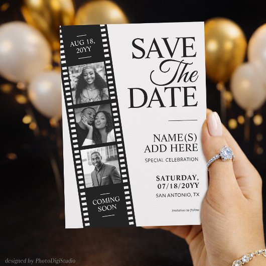 Hollywood Film Strip Save the Date Personalized Einladung