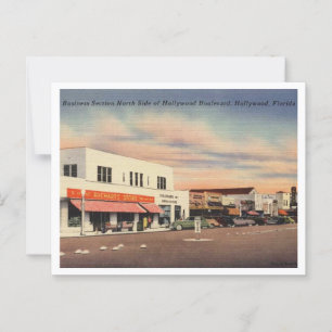 Hollywood FL Business Section Boulevard 1950s Postkarte