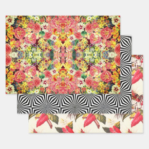 Hollywood Floral Op-Art Sampler Geschenkpapier Set