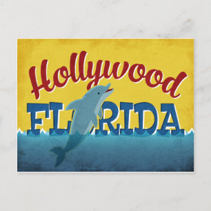 Hollywood Florida Dolphin Retro Vintage Travel Postkarte