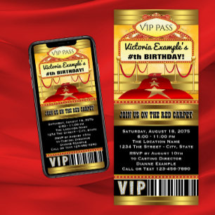 Hollywood-Geburtstagsparty-Ticket-Einladungen Einladung