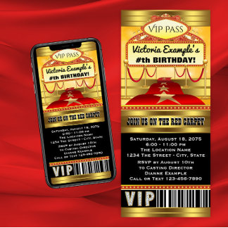 Hollywood-Geburtstagsparty-Ticket-Einladungen Einladung