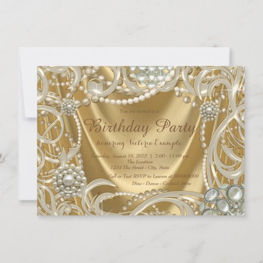 Hollywood Glam Pearl Birthday Party Einladung (Rückseite)
