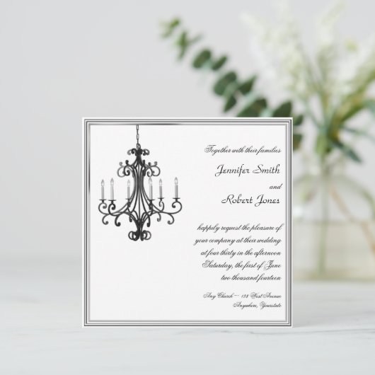 Hollywood Glamour Chandelier Hochzeit Einladung (Stehend Vorderseite)