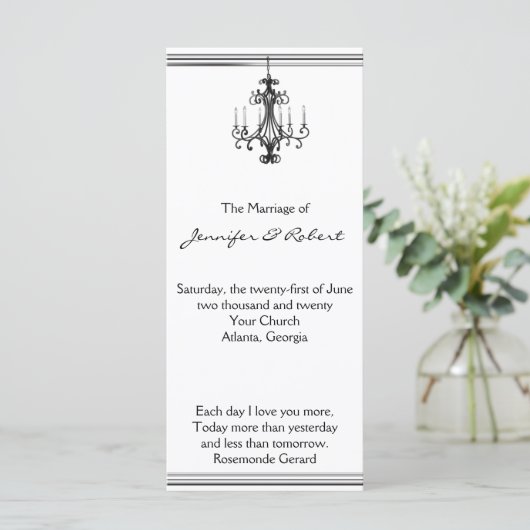 Hollywood Glamour Chandelier Wedding Program Programm (Stehend Vorderseite)