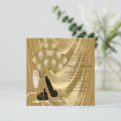 Hollywood Glamour Gold Birthday Party Einladung (Stehend Vorderseite)