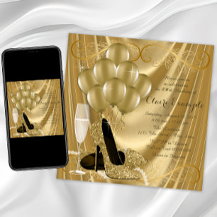 Hollywood Glamour Gold Birthday Party Einladung