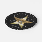 Hollywood Gold Star Black Birthday Party Pappteller (Schrägansicht)