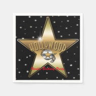 Hollywood Gold Star Black Birthday Party Serviette