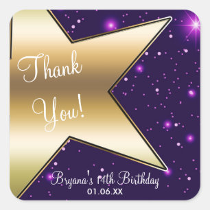 Hollywood Gold Star Lila Geburtstagsparty Sticker