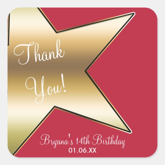Hollywood Gold Star Red Birthday Party Stickers (Vorderseite)