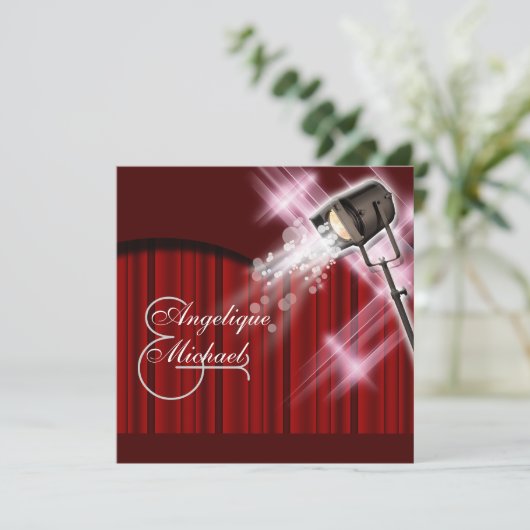 Hollywood Hochzeit Rot Schwarz Einladung (Stehend Vorderseite)