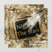 Hollywood Hochzeitsempfang Gold Schwarz Einladung (Vorne/Hinten)