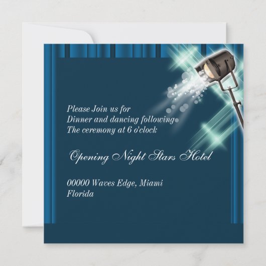 Hollywood Hochzeitszentrum Bühne Theater Einladung (Rückseite)